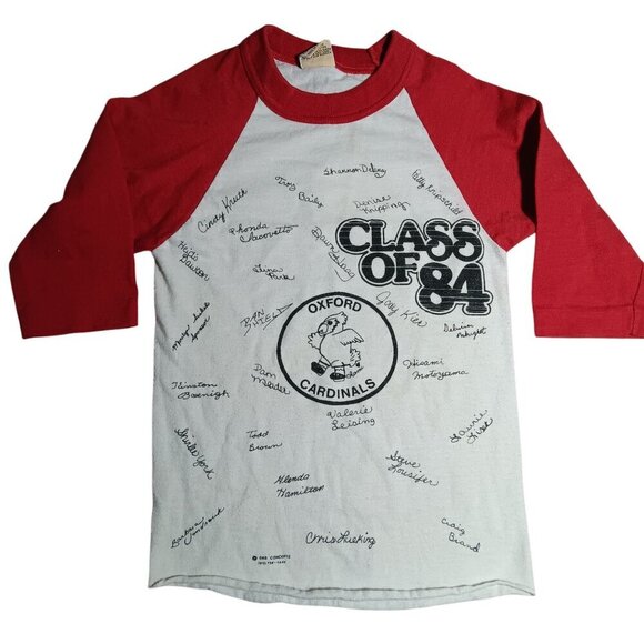 Vintage Boys 6-8 1984 Baseball Ringer Oxford Cardinals Class Of 84 Raglan T-Shir - Picture 1 of 5